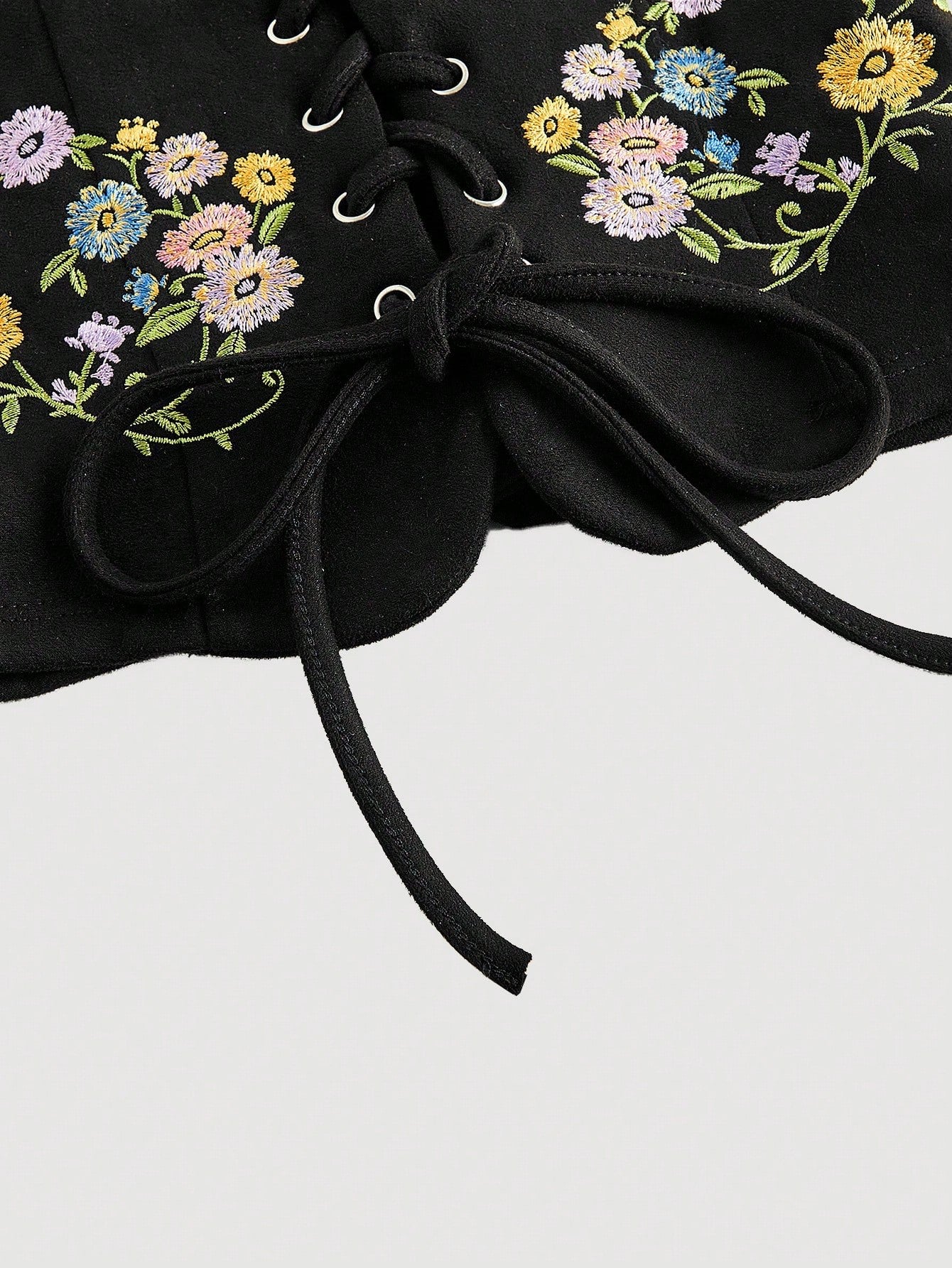 Embroidered Lace-Up Front Crisscross Tank Top | Slim Fit Scoop & Square Neck Crop Top with Eyelet Detail