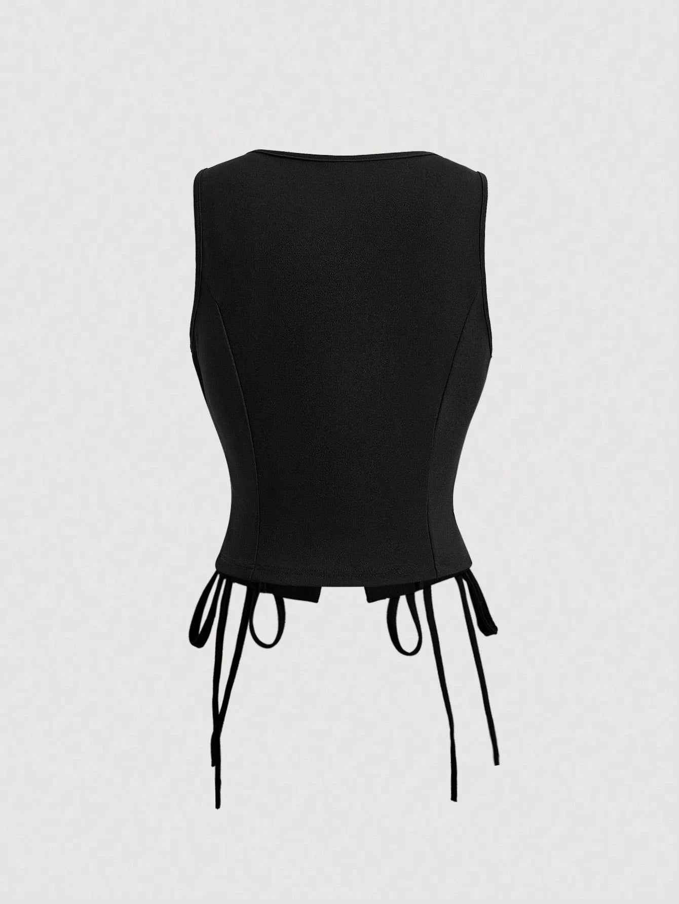 Lace-Up Front Button-Up Tank Top | V-Neck Slim Stretch Crop Tank with Eyelet Detail