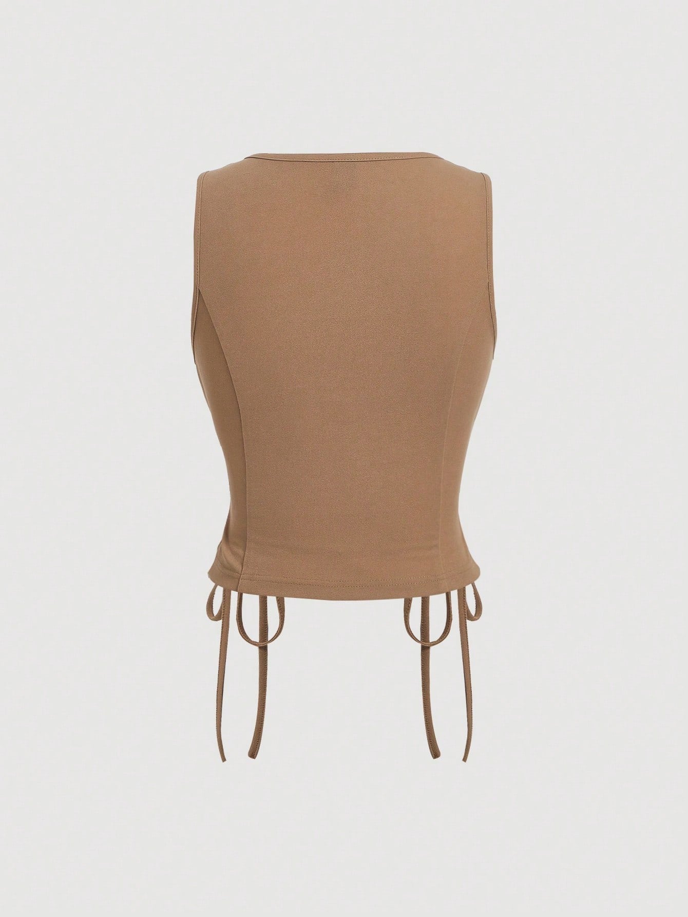 Lace-Up Front Button-Up Tank Top | V-Neck Slim Stretch Crop Tank with Eyelet Detail
