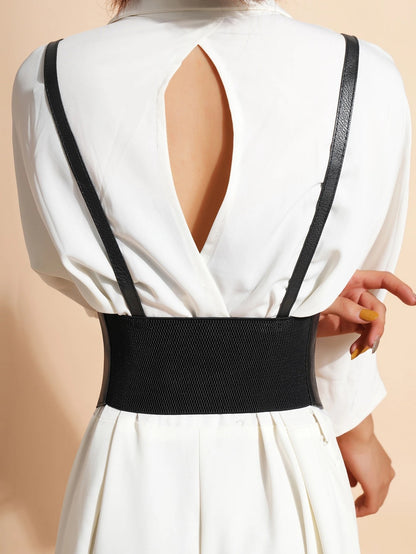 Steampunk Buckle Decor Harness Belt | Adjustable PU Wide Belt for Dresses & Coats