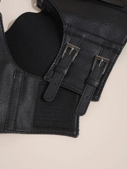 Steampunk Buckle Decor Harness Belt | Adjustable PU Wide Belt for Dresses & Coats