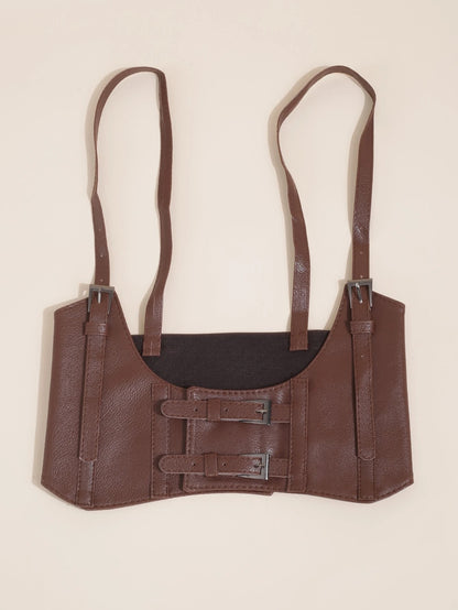 Steampunk Buckle Decor Harness Belt | Adjustable PU Wide Belt for Dresses & Coats