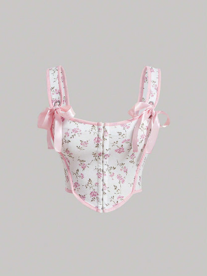 Floral Knot-Front Crop Top