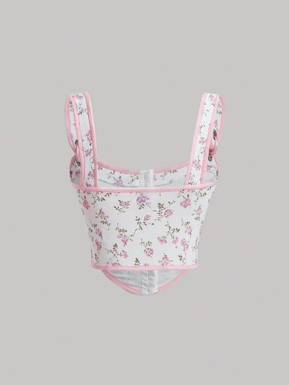 Floral Knot-Front Crop Top