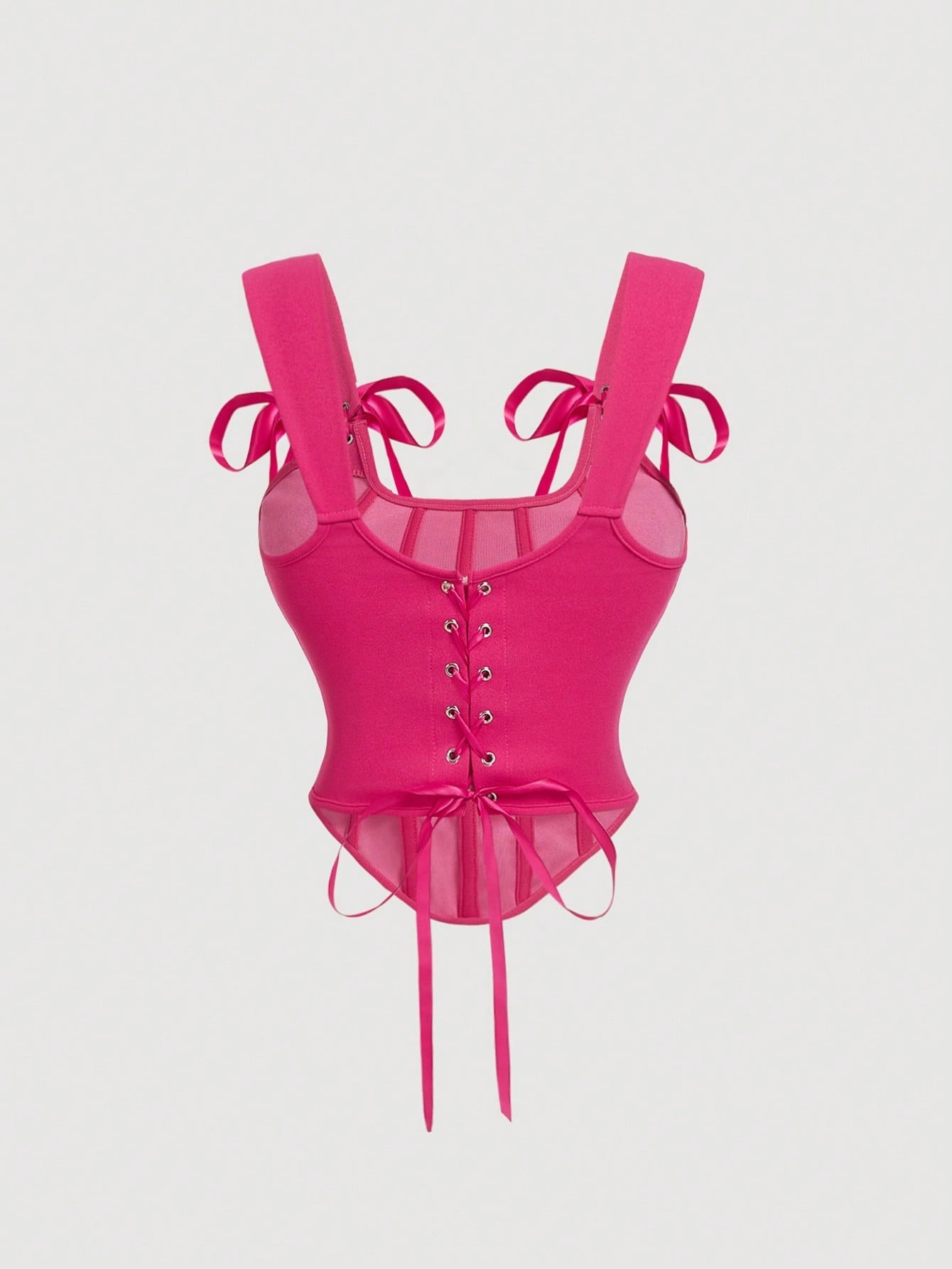 Bow Front Tie-Back Corset Tank Top | Hot Pink Asymmetrical Wide-Strap Crop Top