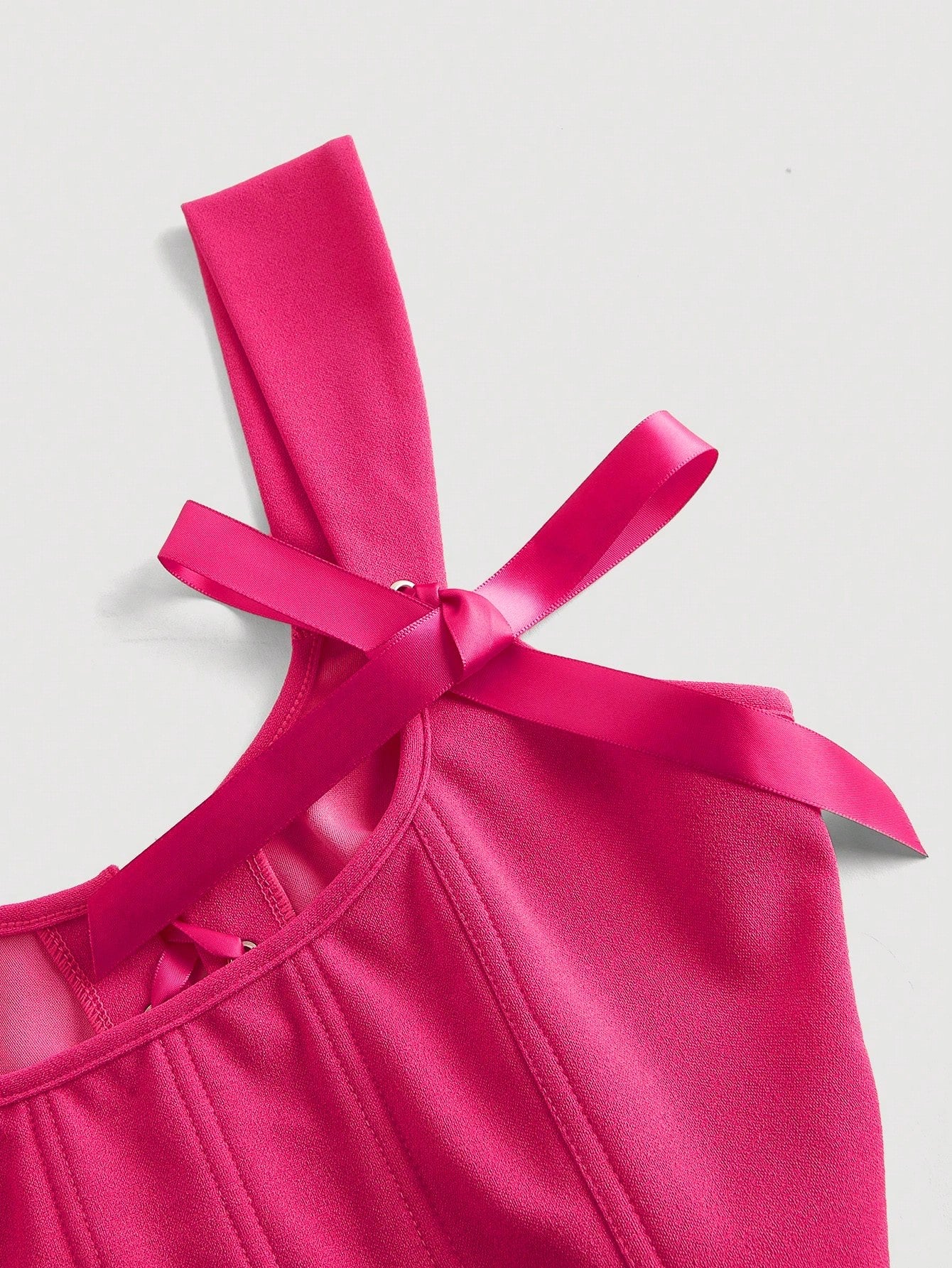 Bow Front Tie-Back Corset Tank Top | Hot Pink Asymmetrical Wide-Strap Crop Top