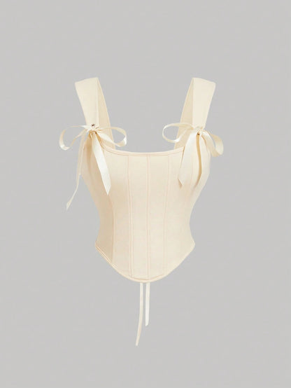 Bow Front Tie-Back Corset Tank Top | Hot Pink Asymmetrical Wide-Strap Crop Top