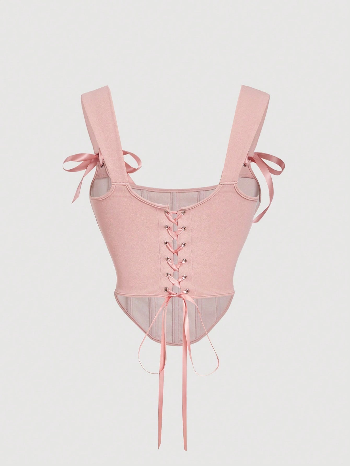 Bow Front Tie-Back Corset Tank Top | Hot Pink Asymmetrical Wide-Strap Crop Top