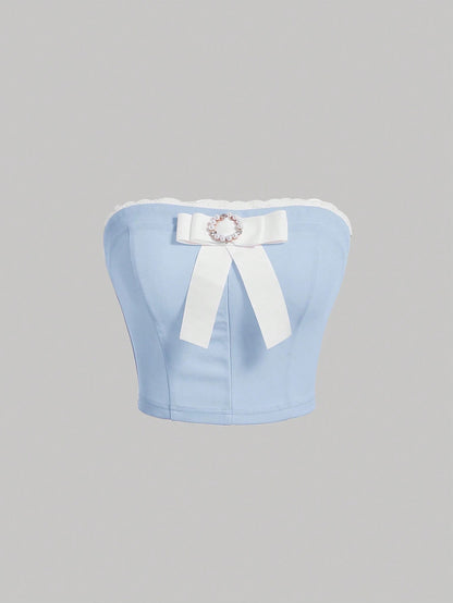 Bow Front Lace Patchwork Corset