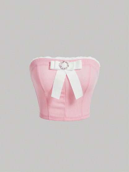 Bow Front Lace Patchwork Corset