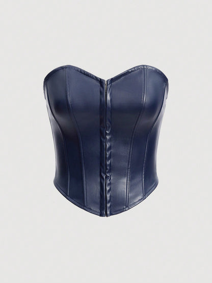 PU Leather Strapless Corset