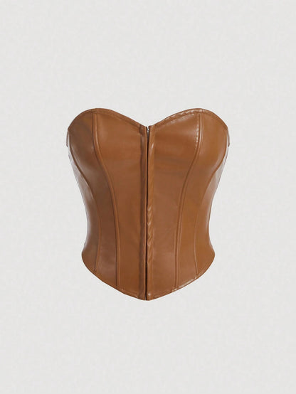 PU Leather Strapless Corset