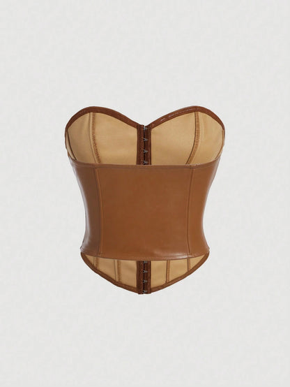 PU Leather Strapless Corset