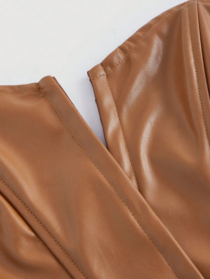 PU Leather Strapless Corset