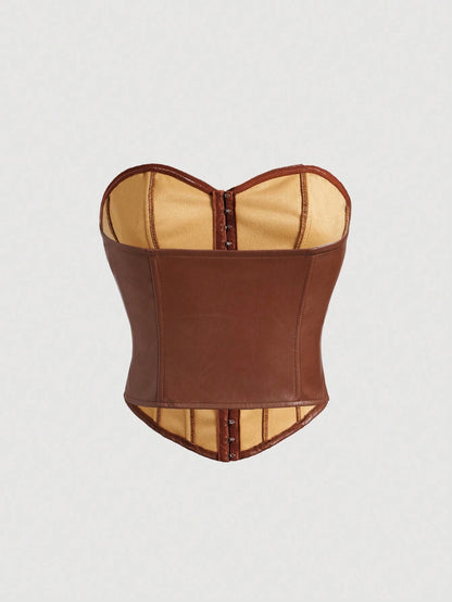 PU Leather Strapless Corset