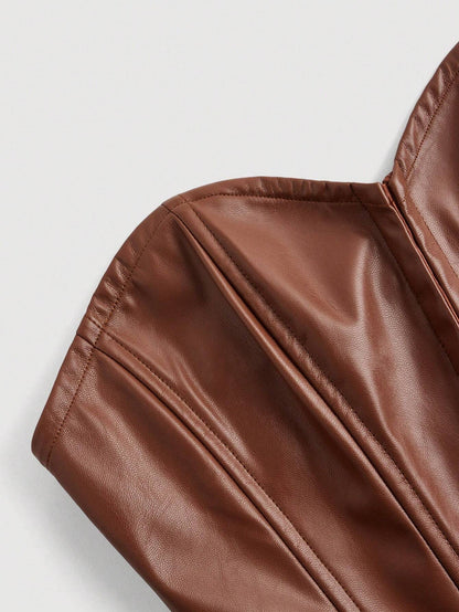 PU Leather Strapless Corset