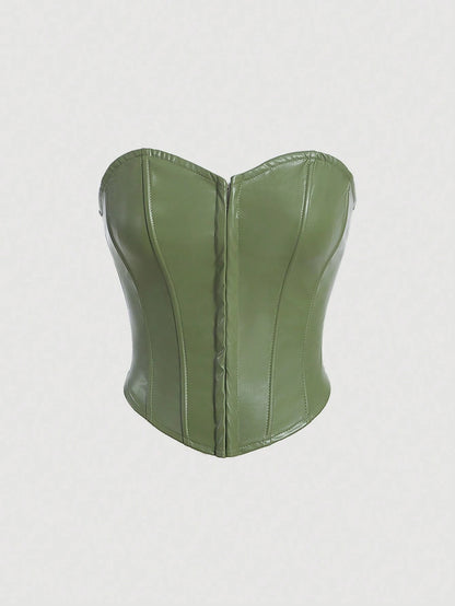 PU Leather Strapless Corset