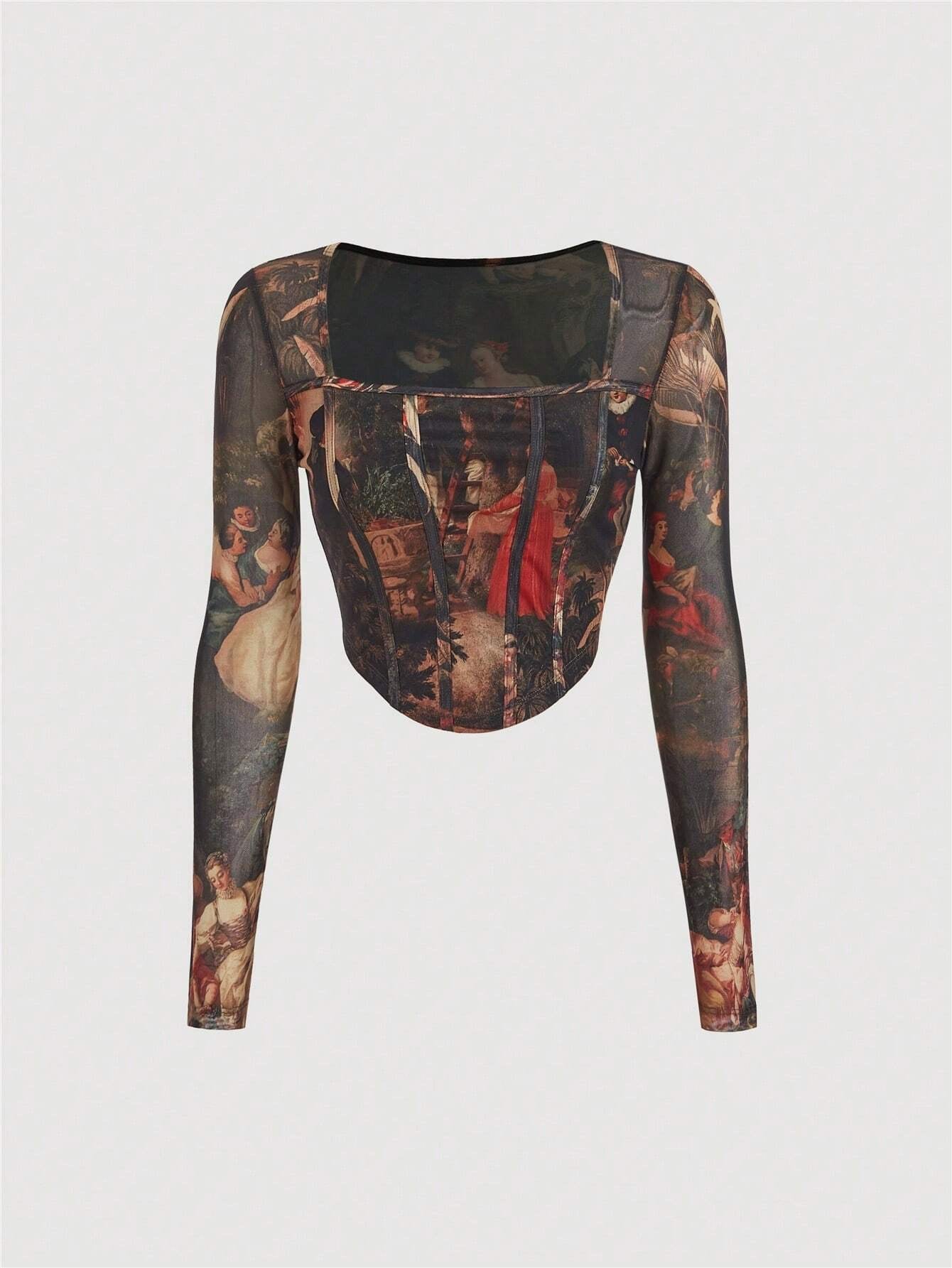 Retro Floral Mesh Long Sleeve