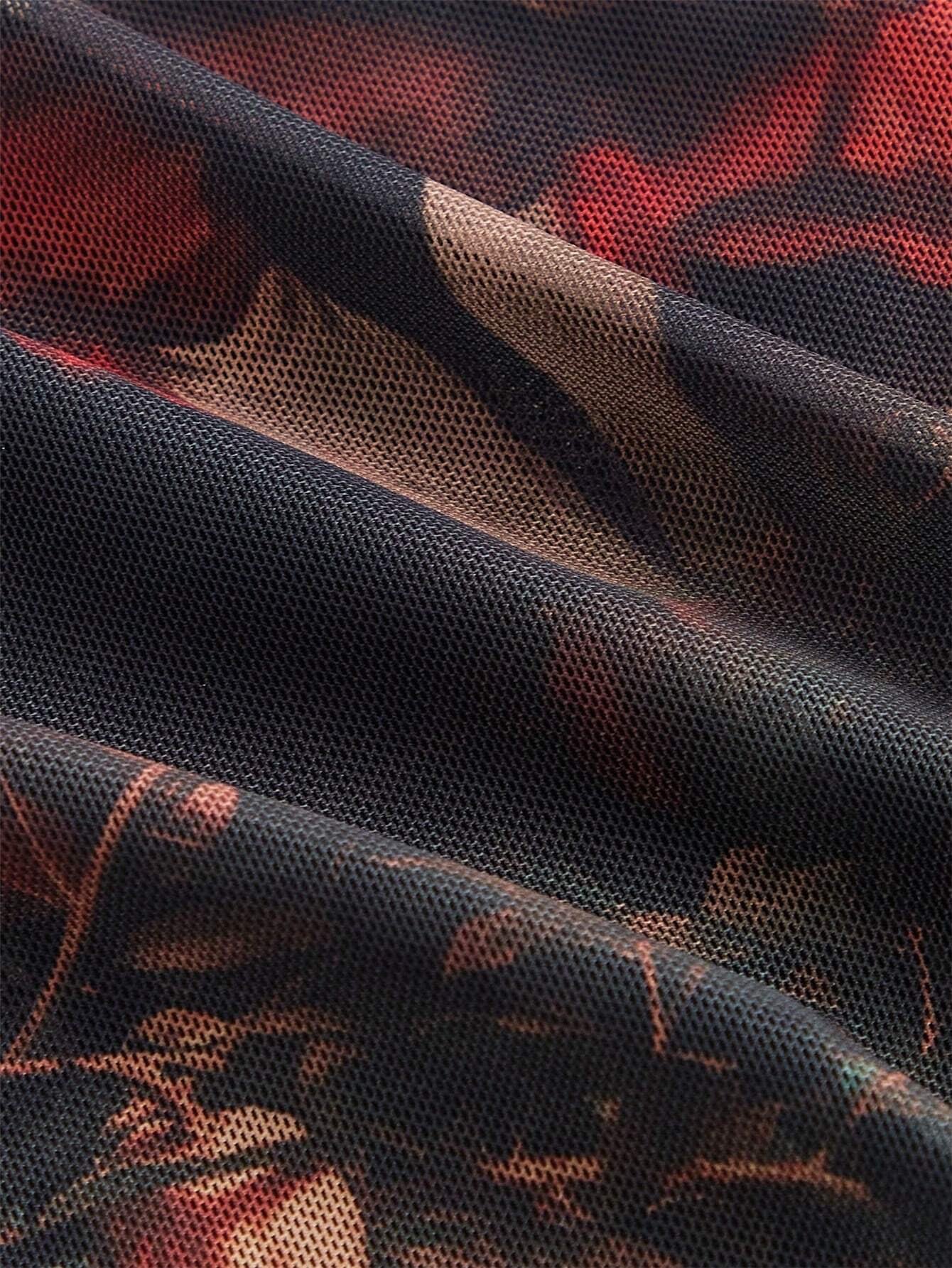 Retro Floral Mesh Long Sleeve