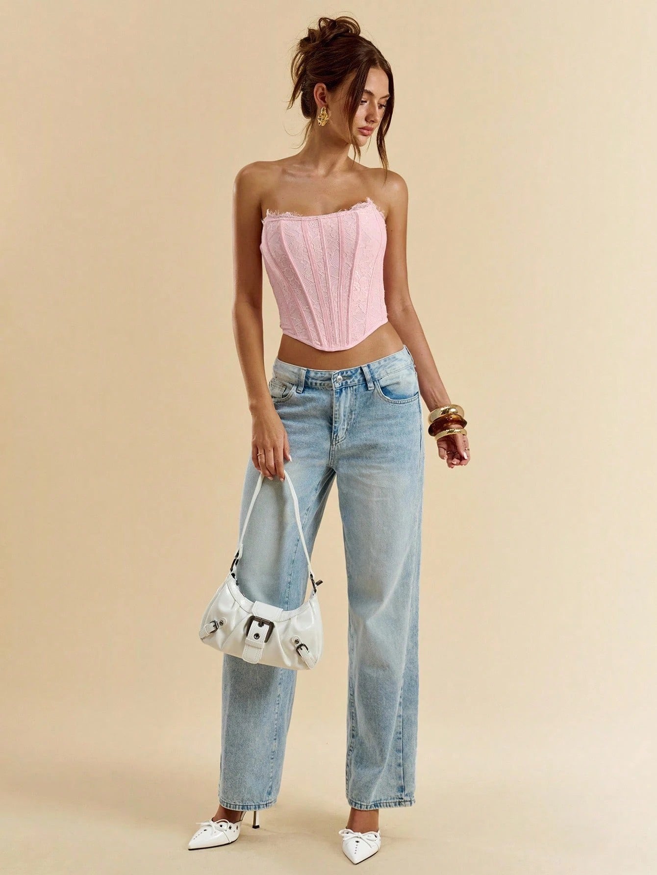 Floral Lace Strapless Micro Crop