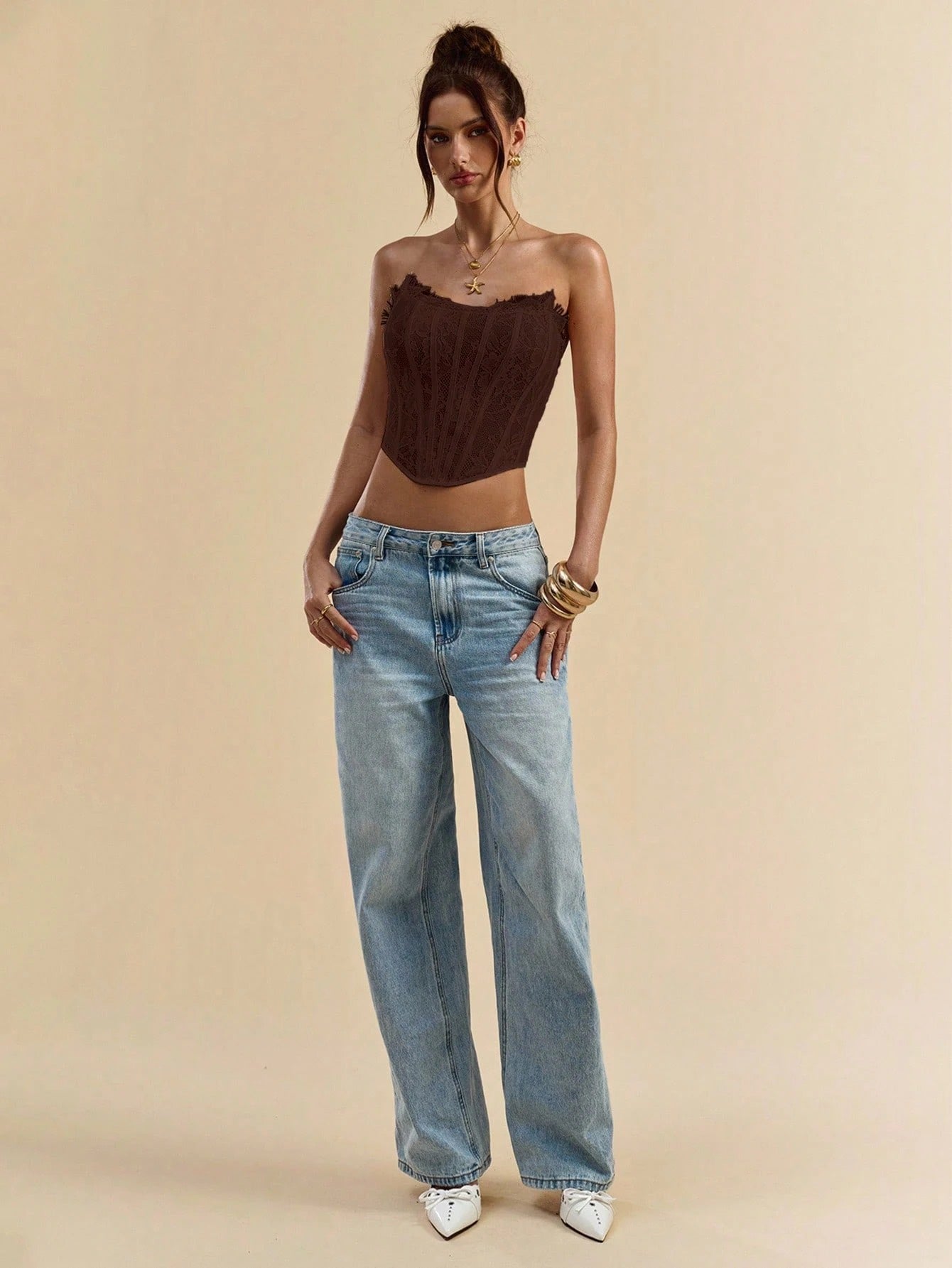 Floral Lace Strapless Micro Crop