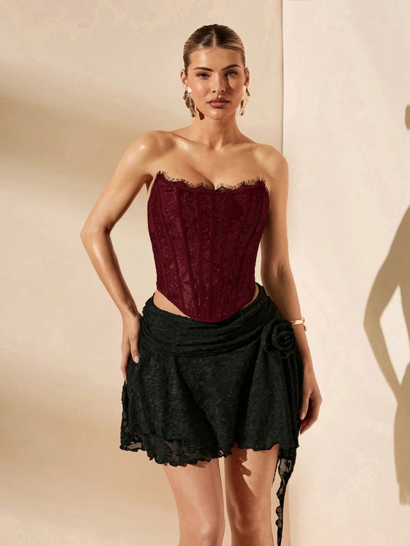 Floral Lace Strapless Micro Crop