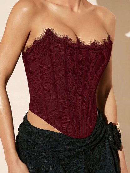 Floral Lace Strapless Micro Crop