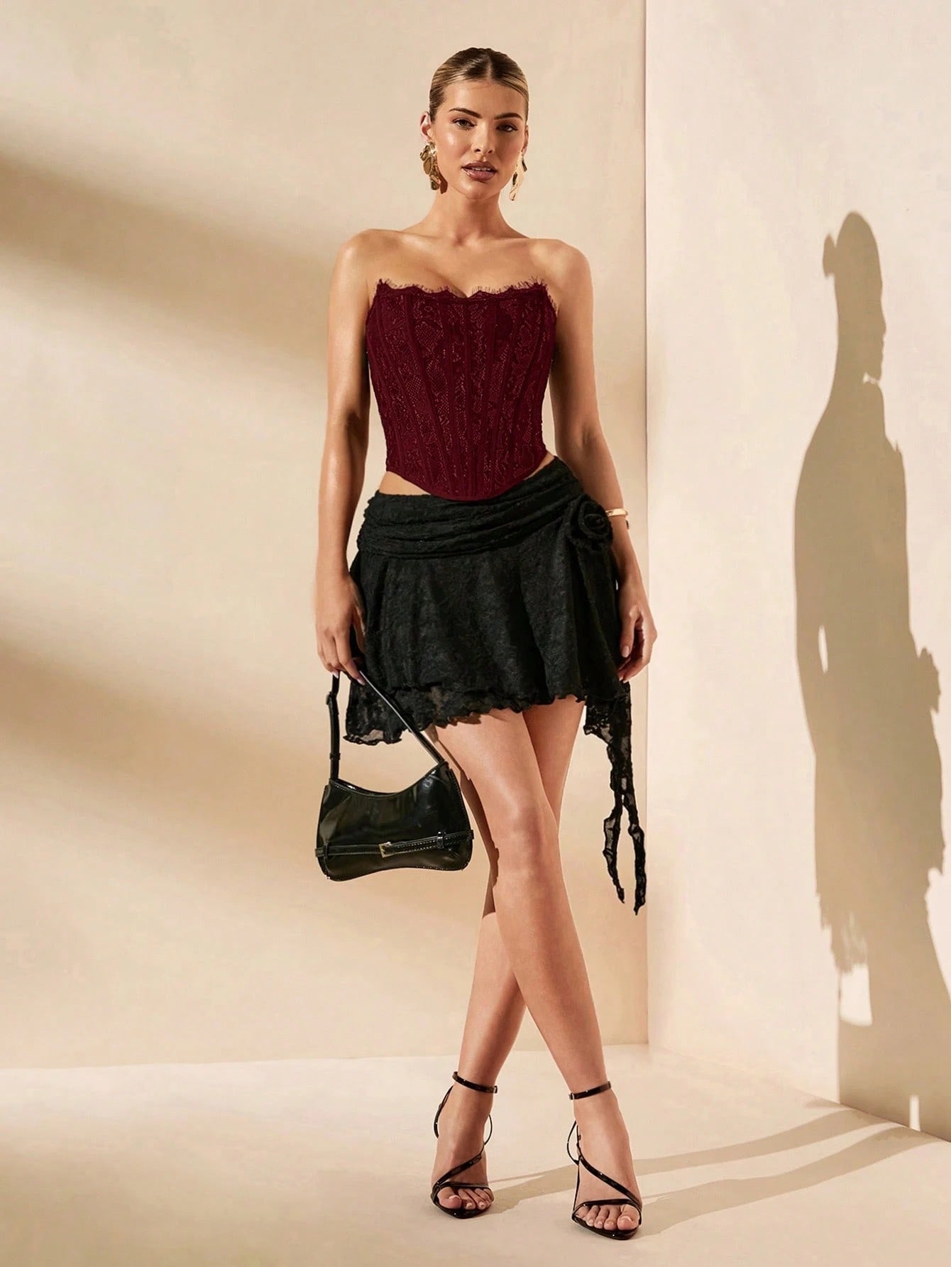 Floral Lace Strapless Micro Crop
