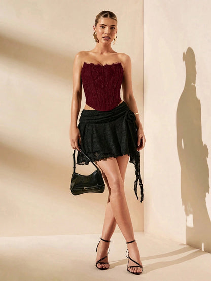 Floral Lace Strapless Micro Crop