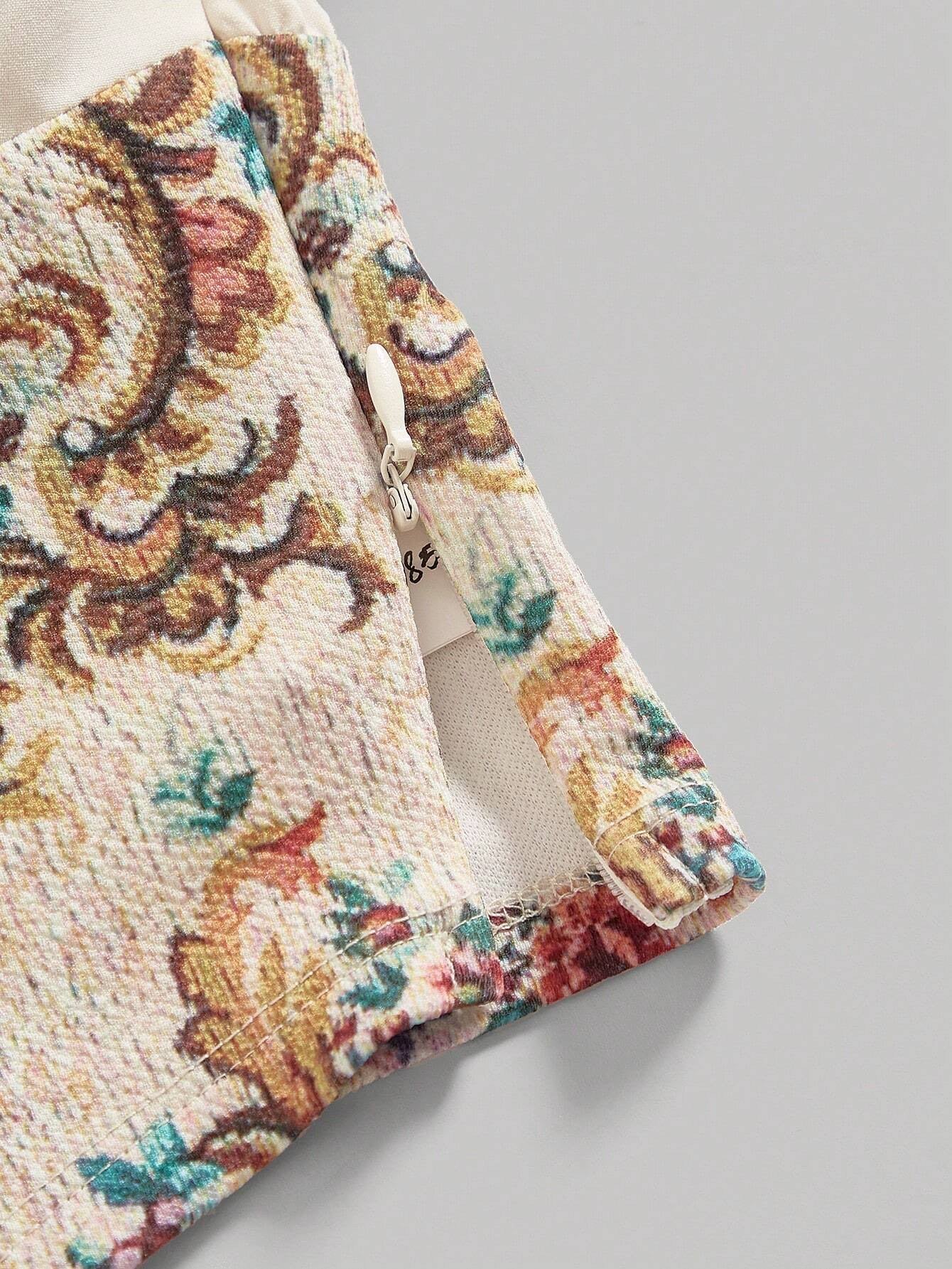 Floral Patchwork 2-in-1 Puff Sleeve Shirt | Ruffled Collar Boho Asymmetrical Top