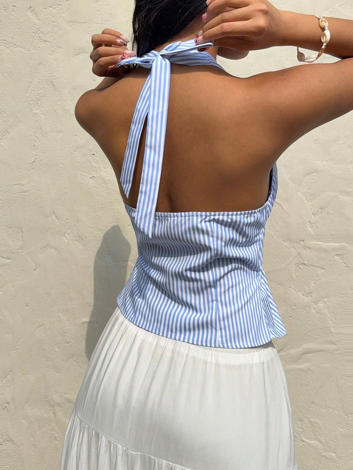 Striped Drawstring Halter Top