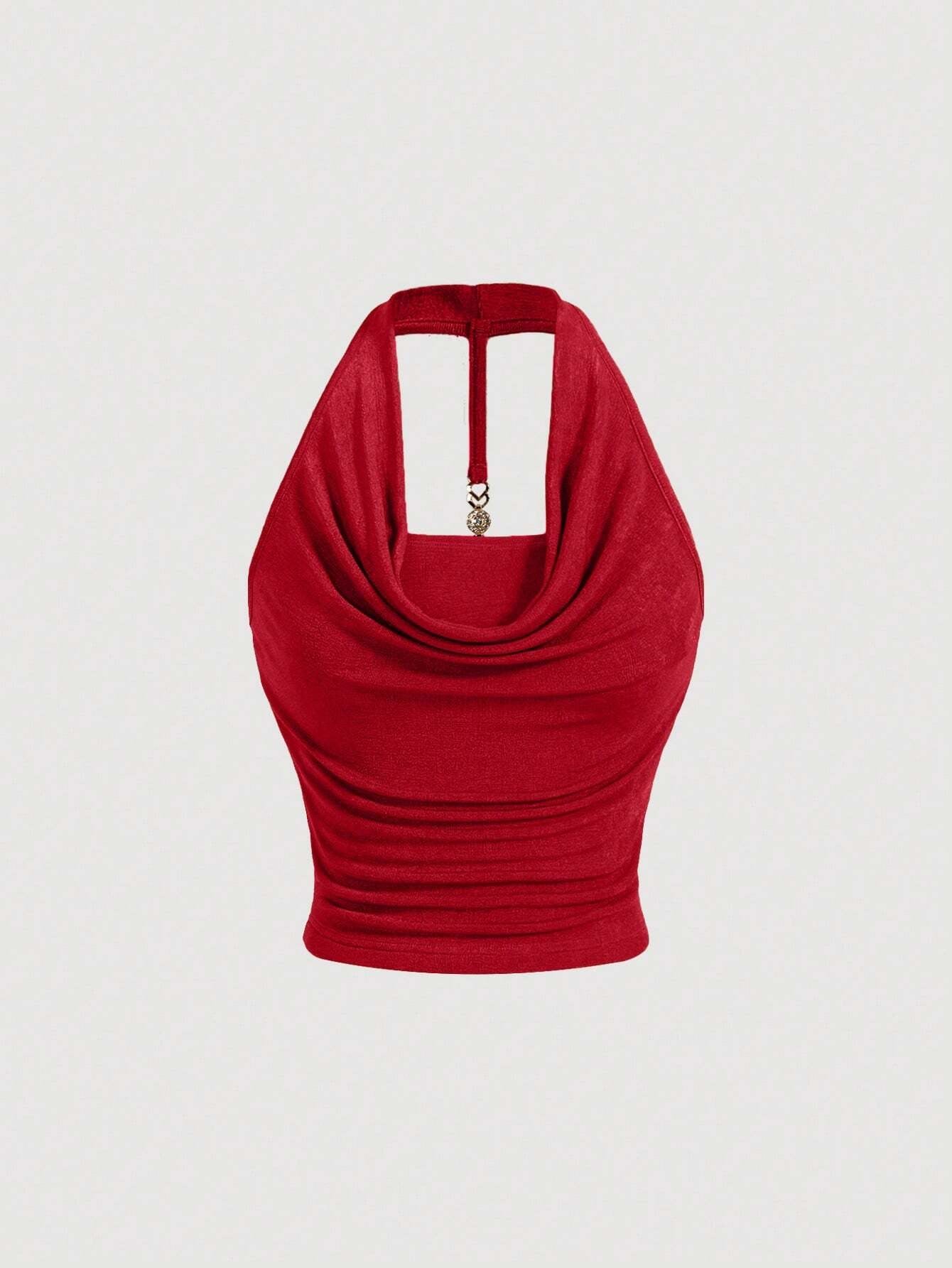 Draped Collar Halter Top