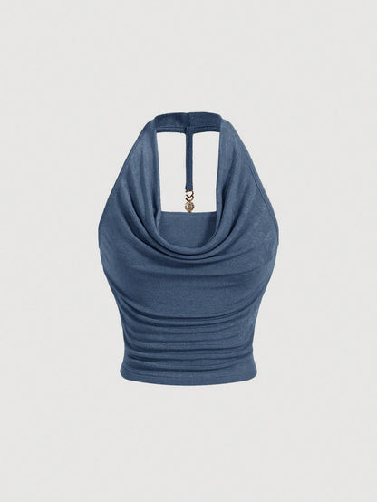 Draped Collar Halter Top