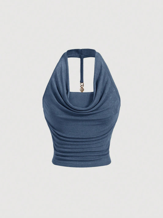 Draped Collar Halter Top