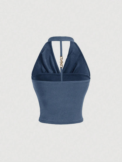 Draped Collar Halter Top