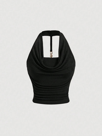 Draped Collar Halter Top