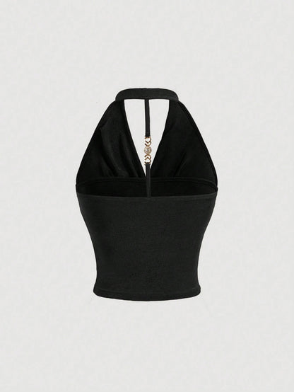 Draped Collar Halter Top