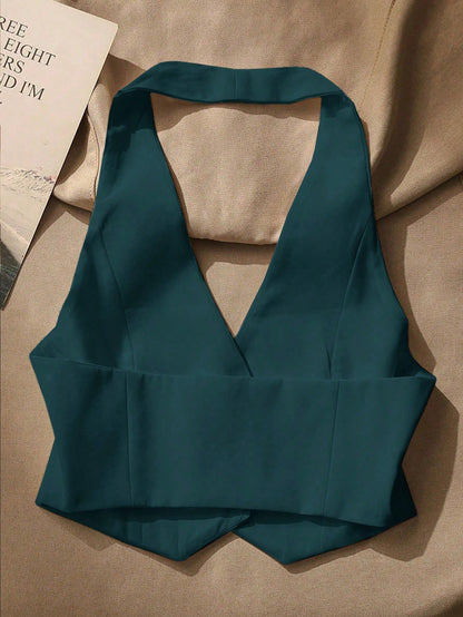Front Button Backless Halter