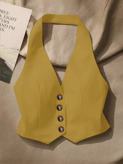 Front Button Backless Halter
