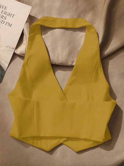 Front Button Backless Halter