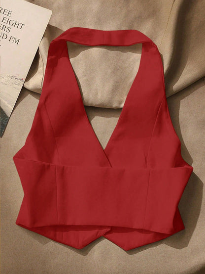 Front Button Backless Halter