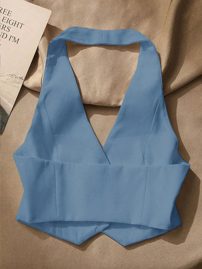 Front Button Backless Halter