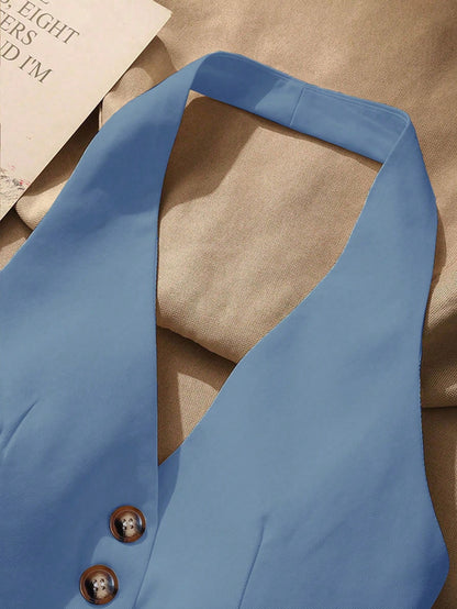 Front Button Backless Halter
