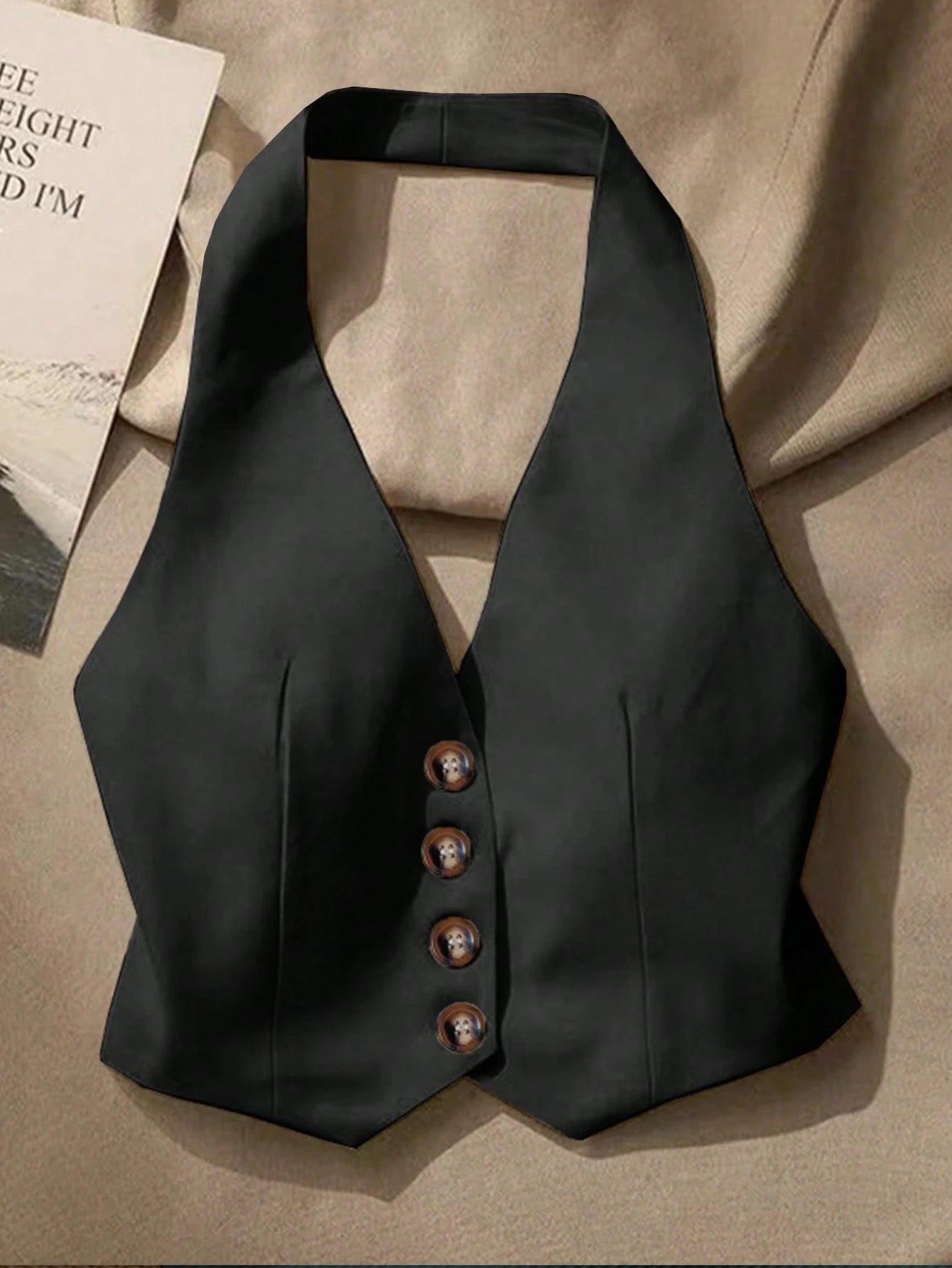 Front Button Backless Halter