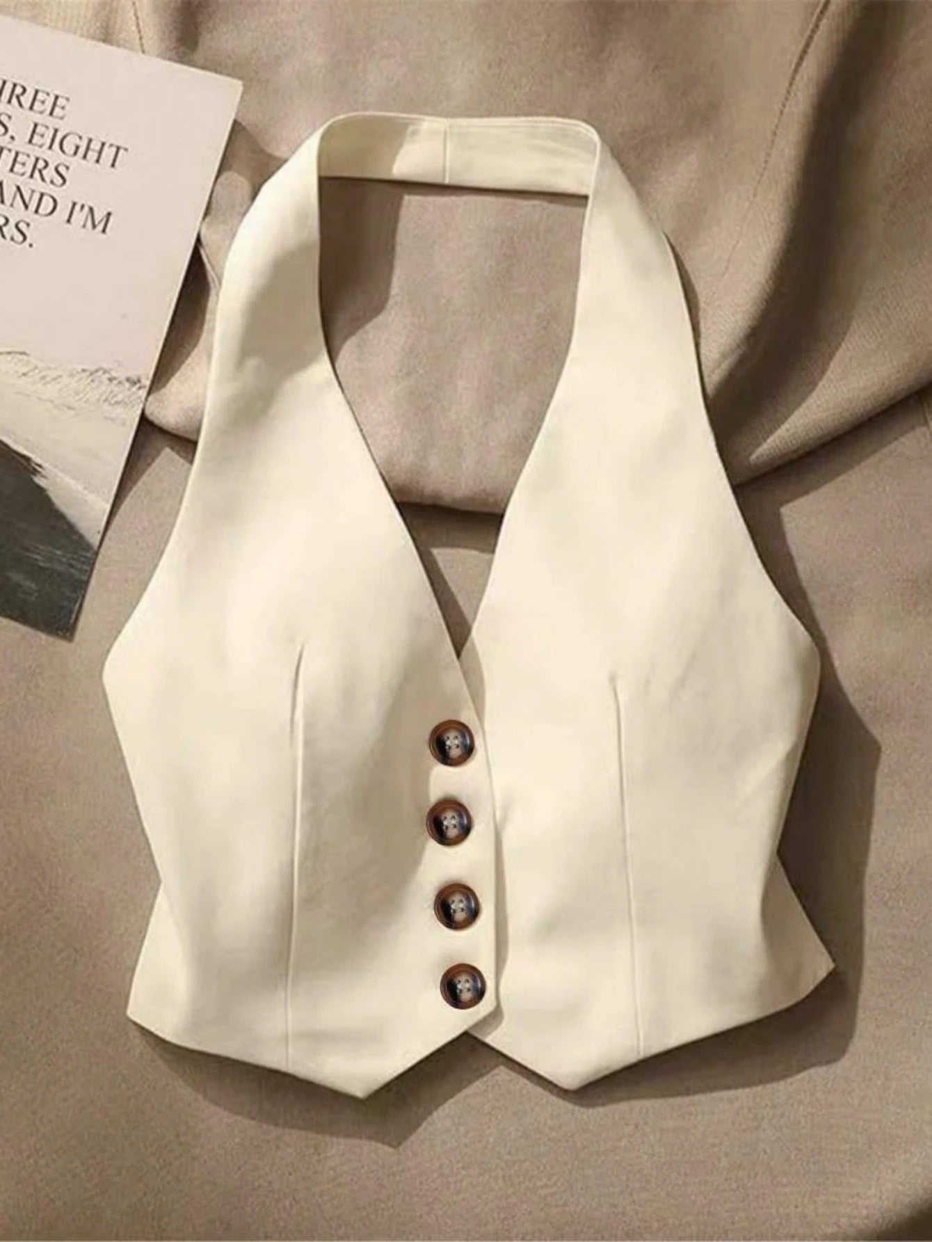 Front Button Backless Halter