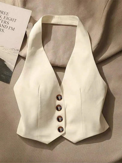 Front Button Backless Halter