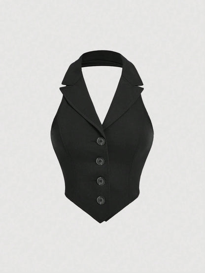 Button-Front Backless Halter