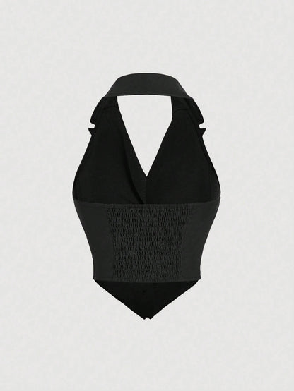 Button-Front Backless Halter