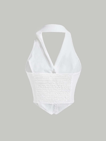Button-Front Backless Halter