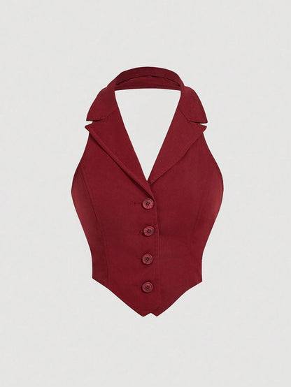 Button-Front Backless Halter